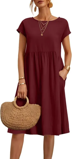 Dresses for Women 2024 Casual Summer Trendy Plus Size Short Sleeves Cute Midi Dress Boho Beach Sundress with Pockets