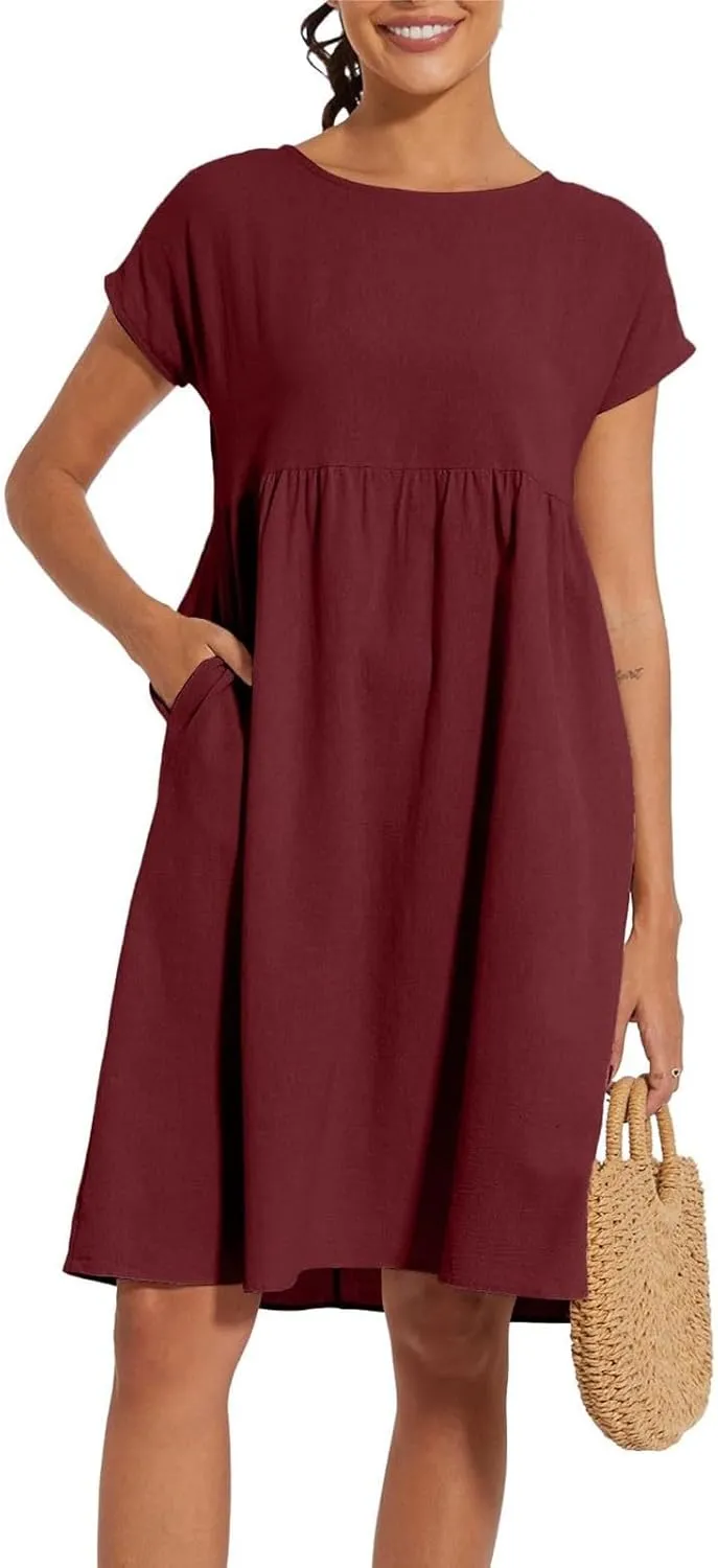 Dresses for Women 2024 Casual Summer Trendy Plus Size Short Sleeves Cute Midi Dress Boho Beach Sundress with Pockets