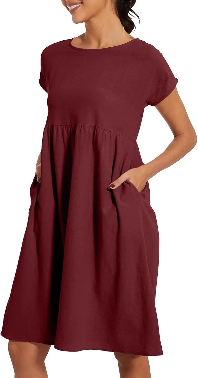 Dresses for Women 2024 Casual Summer Trendy Plus Size Short Sleeves Cute Midi Dress Boho Beach Sundress with Pockets