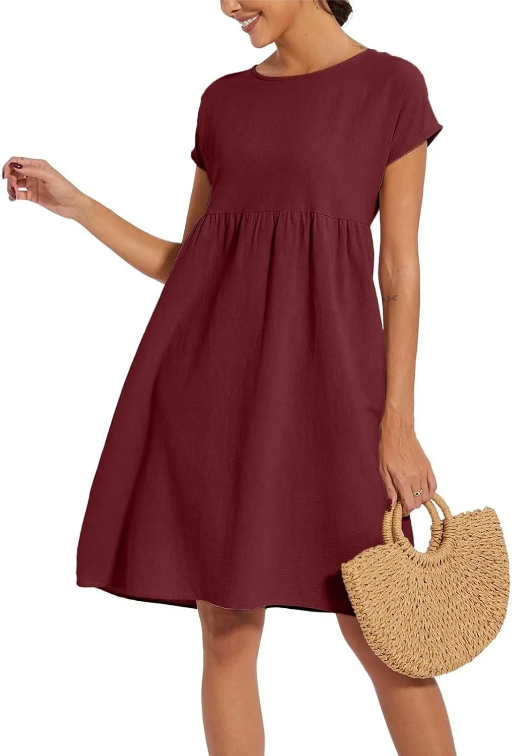 Dresses for Women 2024 Casual Summer Trendy Plus Size Short Sleeves Cute Midi Dress Boho Beach Sundress with Pockets
