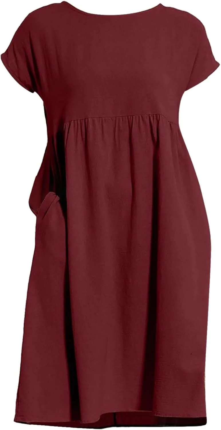 Dresses for Women 2024 Casual Summer Trendy Plus Size Short Sleeves Cute Midi Dress Boho Beach Sundress with Pockets