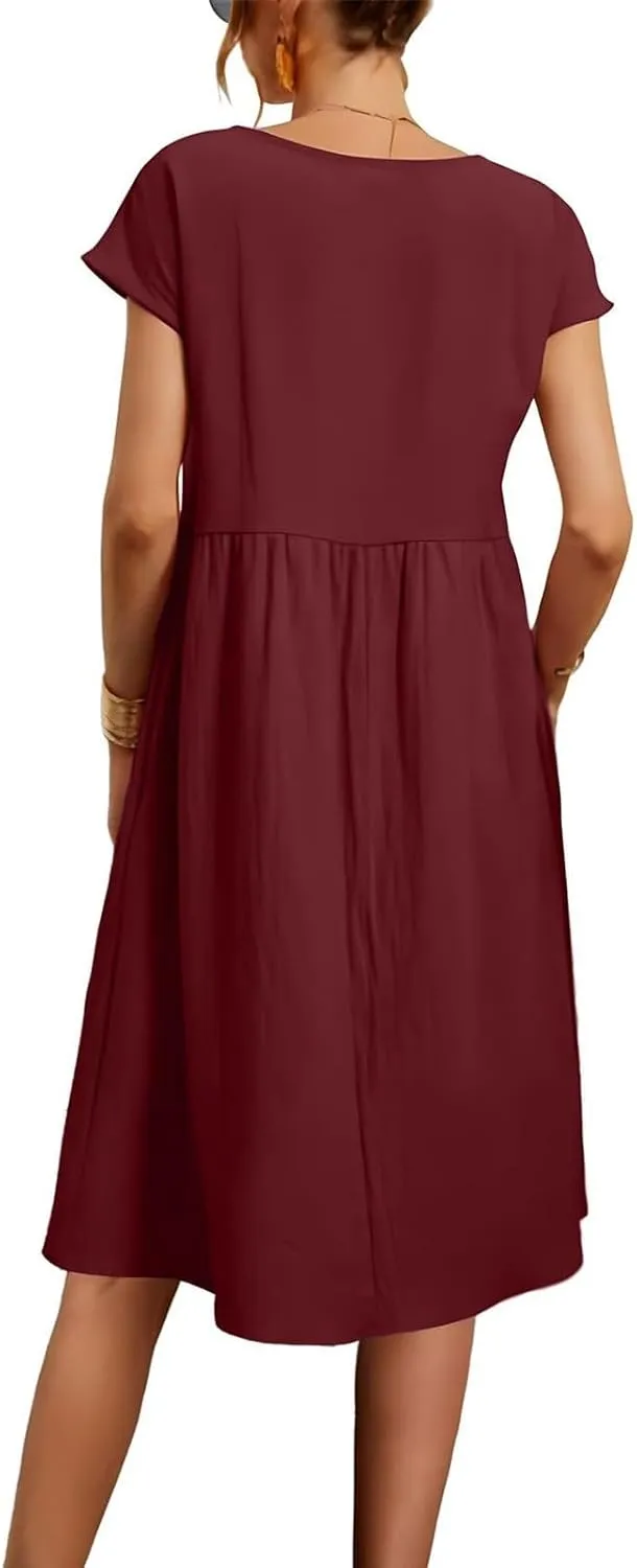 Dresses for Women 2024 Casual Summer Trendy Plus Size Short Sleeves Cute Midi Dress Boho Beach Sundress with Pockets