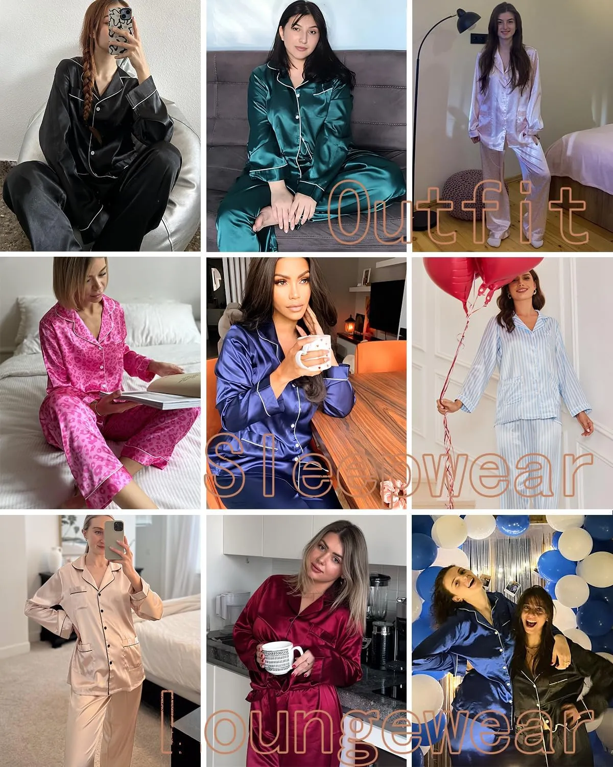 Ekouaer Silk Pajamas for Women Classic Button Down Satin Pajama Sets Long Sleeve Lounge Set