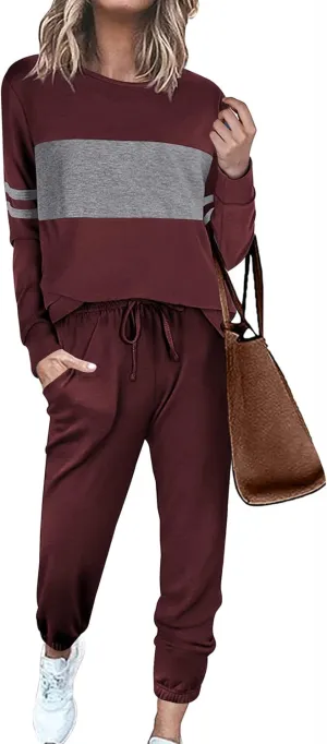 Ekouaer Womens Pajamas Set Long Sleeve Sweatsuits 2 Piece Lounge Set Crewneck Loungewear with Pockets S-XXL