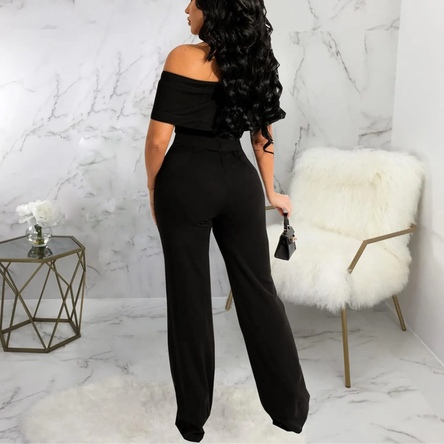 Elegant Off Shlouder Jumpsuits for Women - High Waist Wide Leg Long Pants Jumpsuit Romper One Piece Club Outfit
