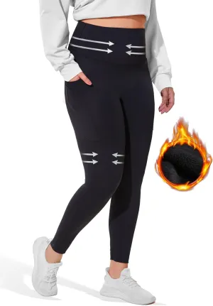 Fleece Lined Leggings for Women with Pockets, Tummy Control High Waisted Plus Size Compression Yoga Pants(S-3XL)