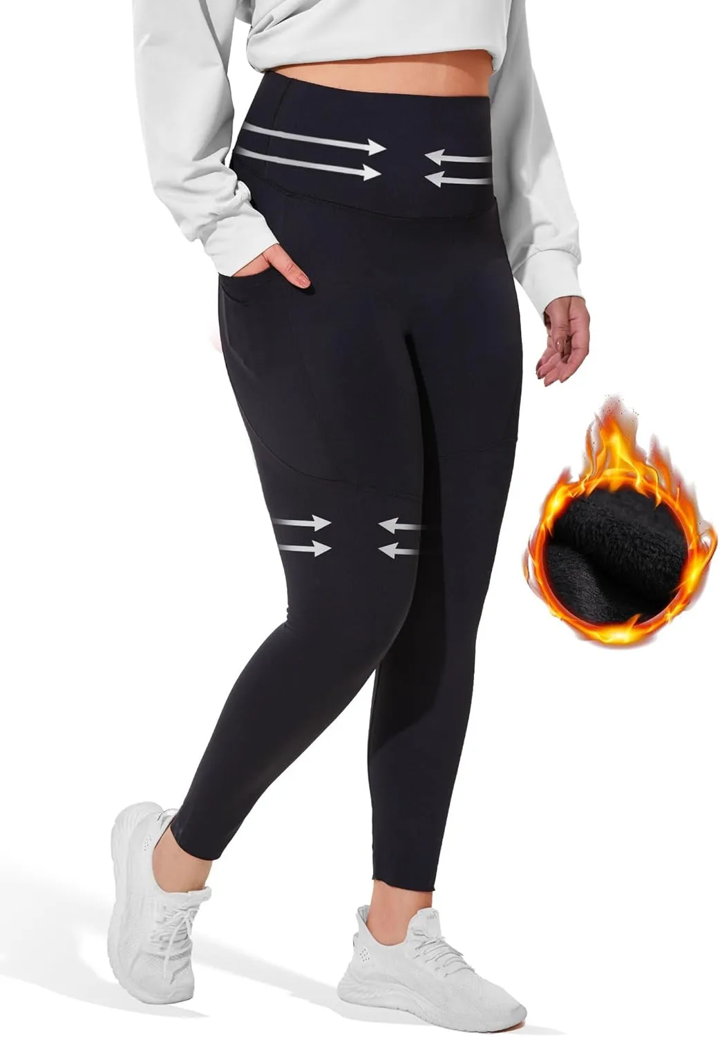 Fleece Lined Leggings for Women with Pockets, Tummy Control High Waisted Plus Size Compression Yoga Pants(S-3XL)