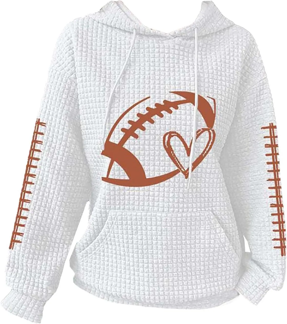 Game Day Football Hoodie For Women Graphic Print Sunday Waffle Knit Sweatshirt Casual Long Sleeve Crewneck Fall Pullover