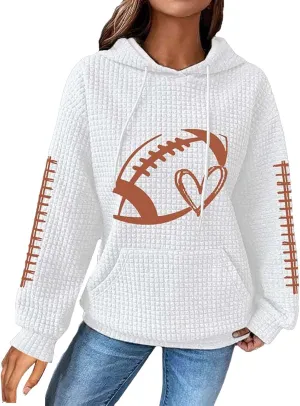 Game Day Football Hoodie For Women Graphic Print Sunday Waffle Knit Sweatshirt Casual Long Sleeve Crewneck Fall Pullover