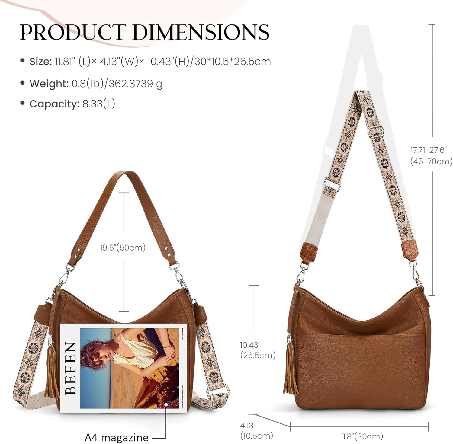 Genuine Leather Purse for Women, Soft Leather Crossbody Hobo Bag with 2 Removable Straps Womens Purses and Handbags