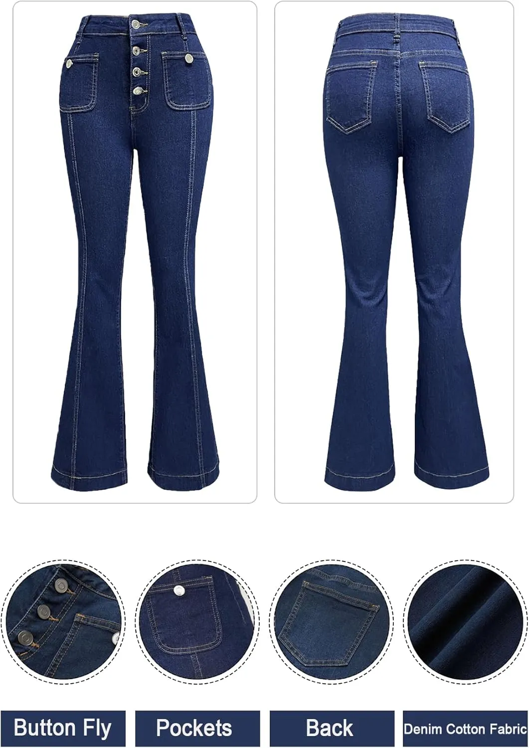 GOLDPKF Womens Bell Bottom High Waisted Jeans Flare Curvy Denim Pants Slim Stretch Bootcut Leg Trouser with Pockets