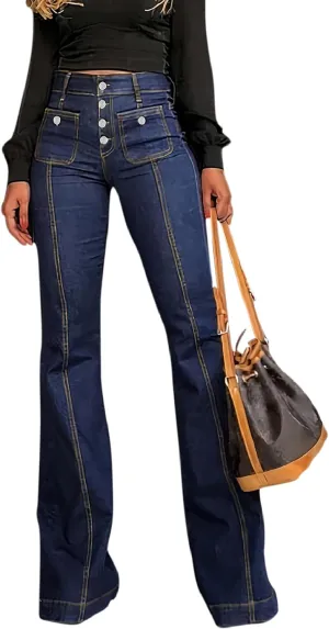 GOLDPKF Womens Bell Bottom High Waisted Jeans Flare Curvy Denim Pants Slim Stretch Bootcut Leg Trouser with Pockets