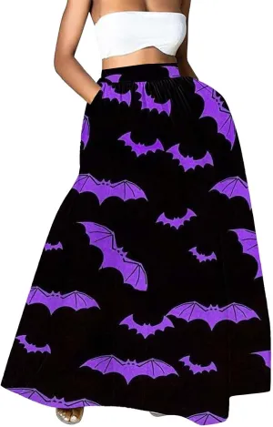 Halloween Skirts for Women Waist Party Beach Pocket Long Maxi Skirt Womens Tulle Skirt Black Tutu Skirt Black Skirt