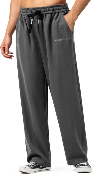 HHZ Men's Cotton Loose Fit Sweapants Baggy Yoga Gym Workout Pants with Pockets Open Bottom Sweatpants Straight Wide Leg
