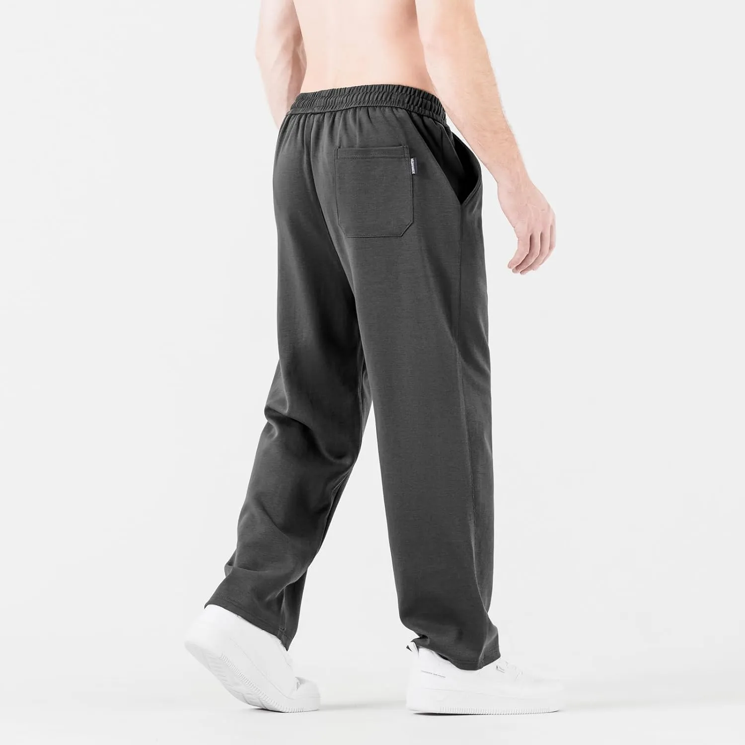 HHZ Men's Cotton Loose Fit Sweapants Baggy Yoga Gym Workout Pants with Pockets Open Bottom Sweatpants Straight Wide Leg