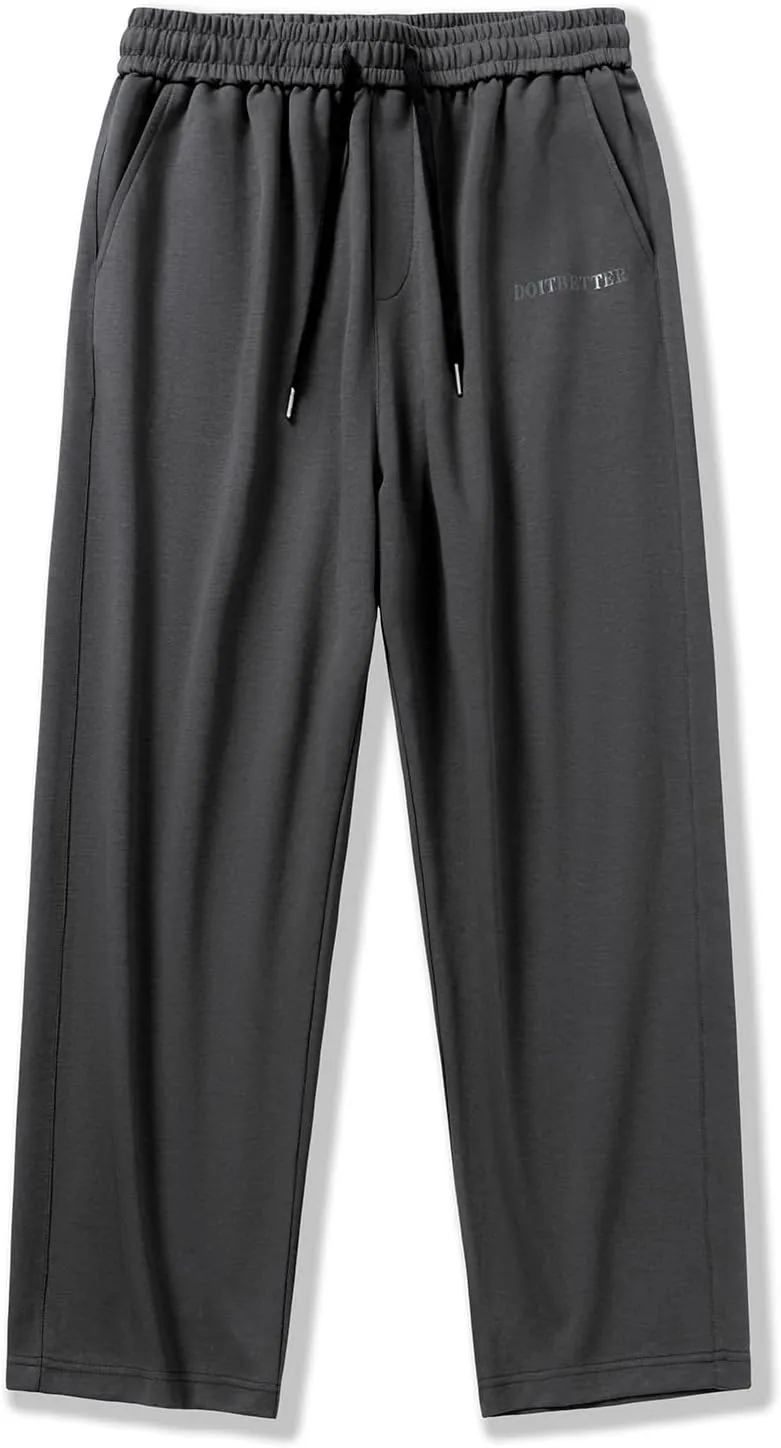 HHZ Men's Cotton Loose Fit Sweapants Baggy Yoga Gym Workout Pants with Pockets Open Bottom Sweatpants Straight Wide Leg