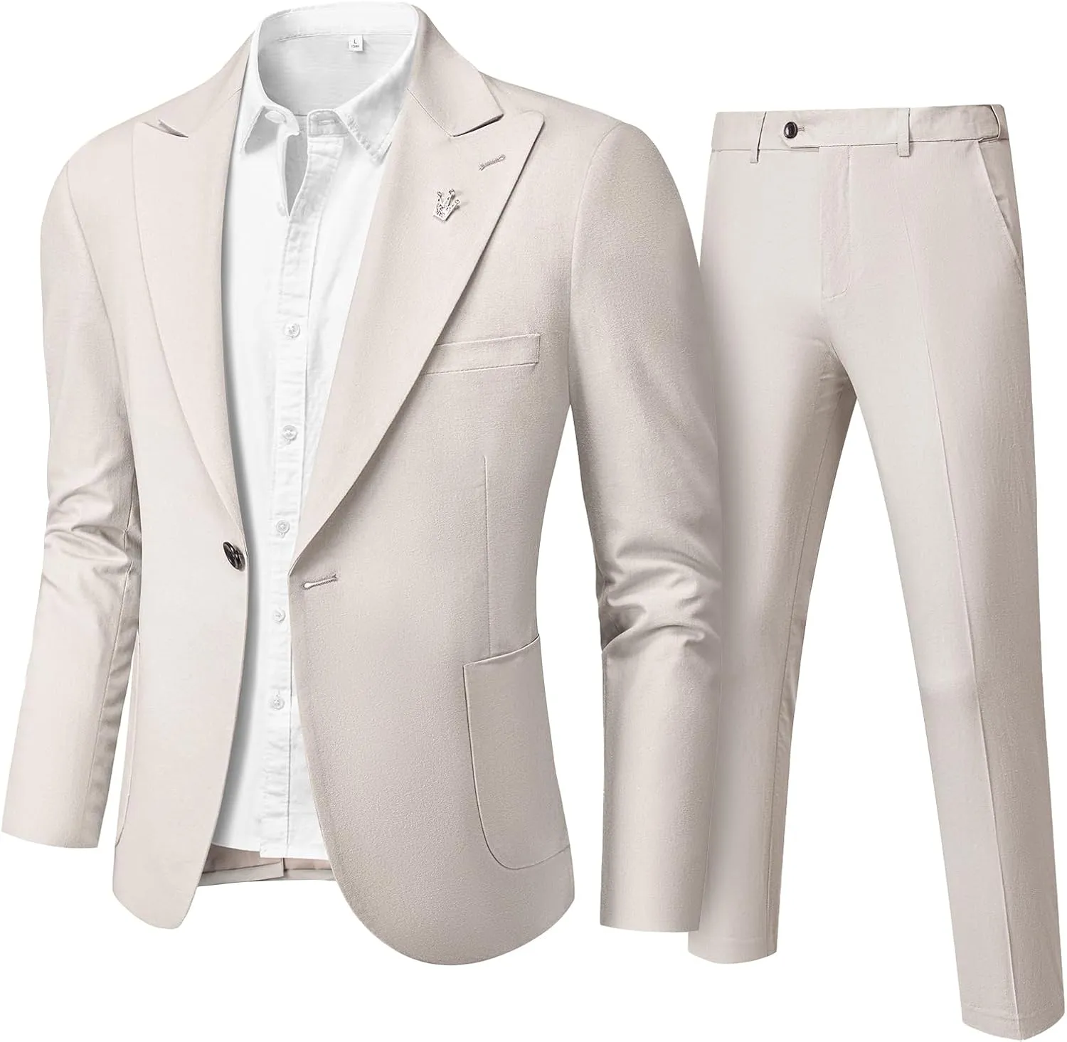 Hihawk Linen Suit for Men, 2 Pieces Casual Blazer and Pants, Summer Beach Wedding Suit Groomsmen Prom Tuxedo