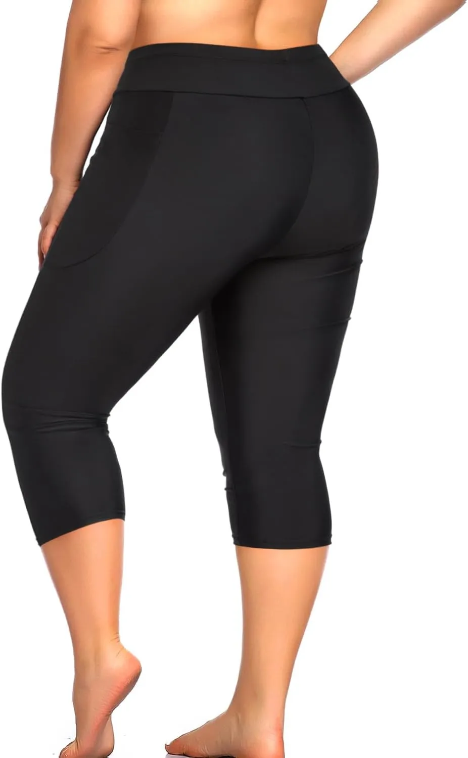 Holipick Plus Size Swim Pants for Women Swim Capris High Waisted Swim Leggings UPF 50  Long Swim Shorts