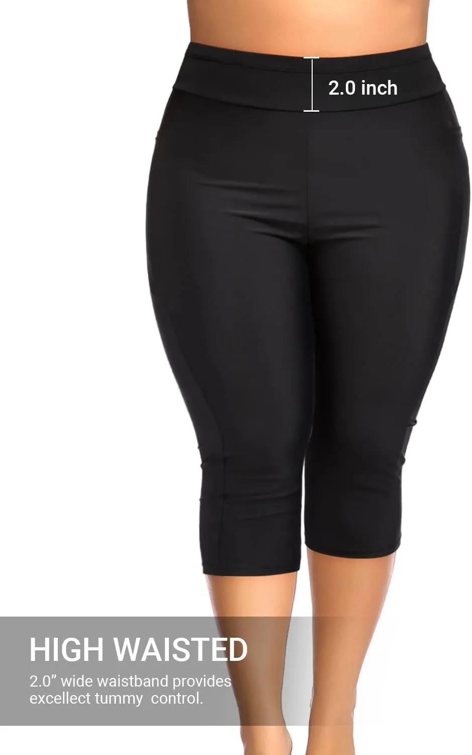 Holipick Plus Size Swim Pants for Women Swim Capris High Waisted Swim Leggings UPF 50  Long Swim Shorts