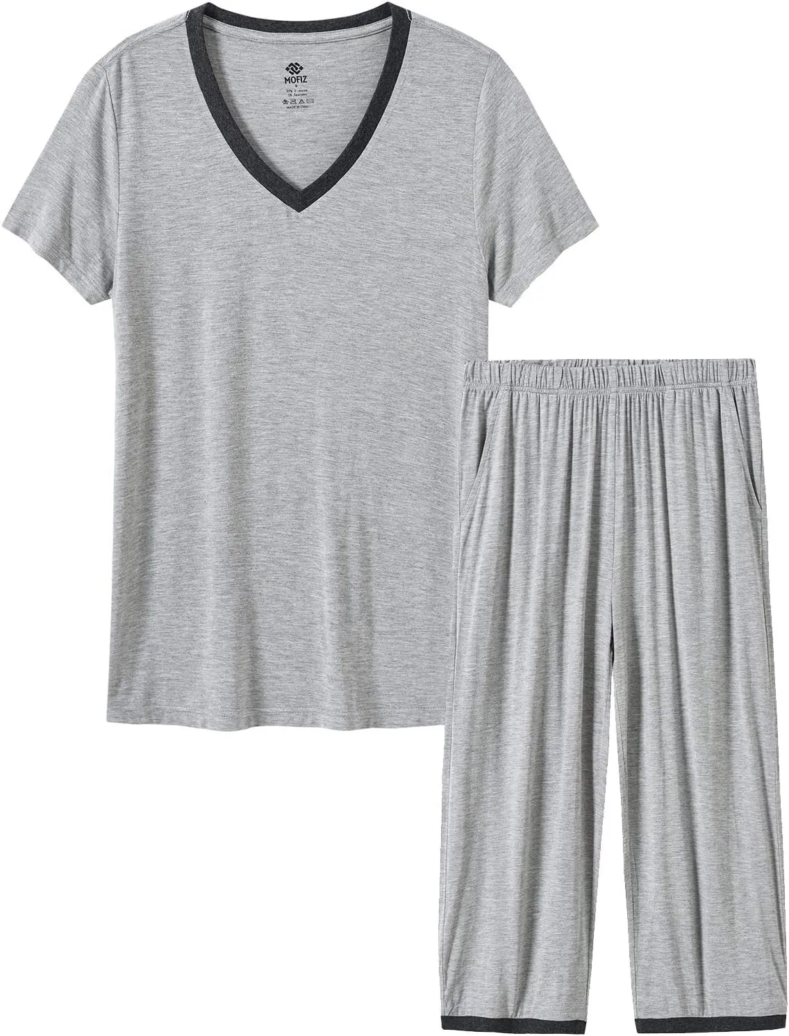 JINSHI Women's Pajamas Set Short Sleeve Top and Capri Pants Lightweight Sleepwear Comfy Pjs Lounge Set with Pockets