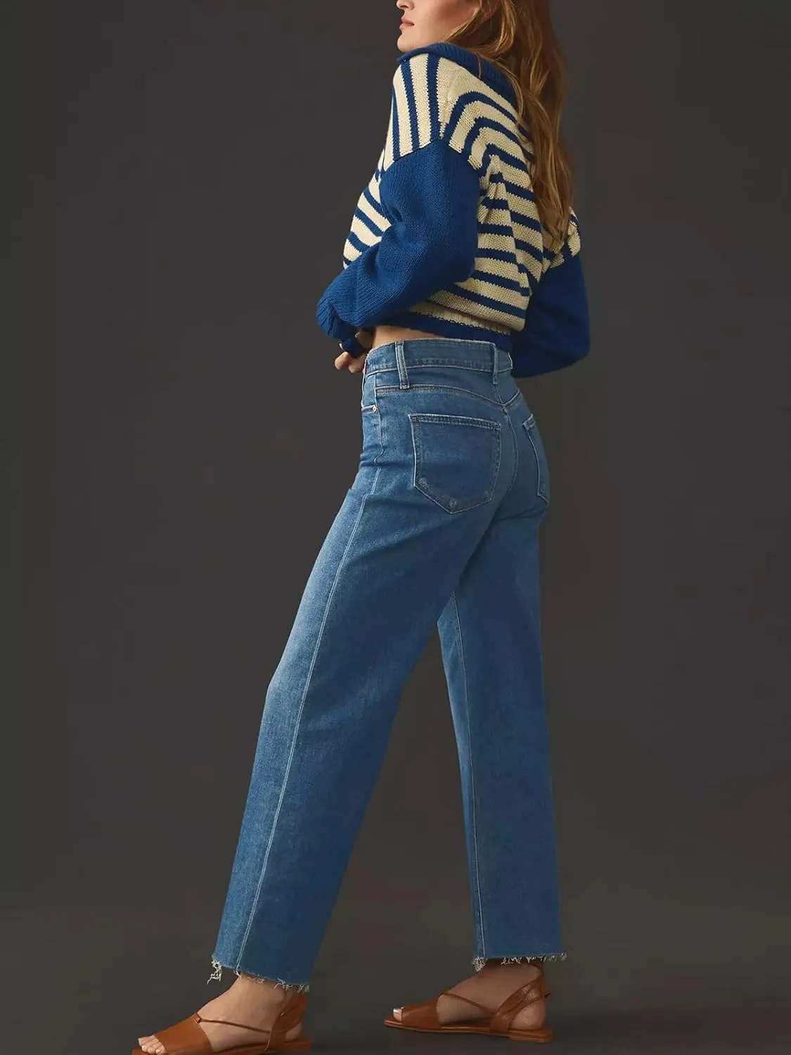 KUNMI Jeans for Women Wide Leg Baggy High Waist Boyfriends Straight Leg Stretchy Denim Pants Trendy Fall 2025