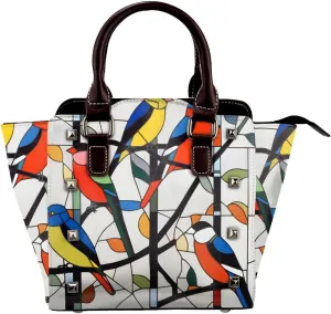 Leather Shoulder Bag for Women, Abstract Bird Studded Purse Colorful Art Crossbody Handbags Punk Hobo Bag with Adjustable Strap