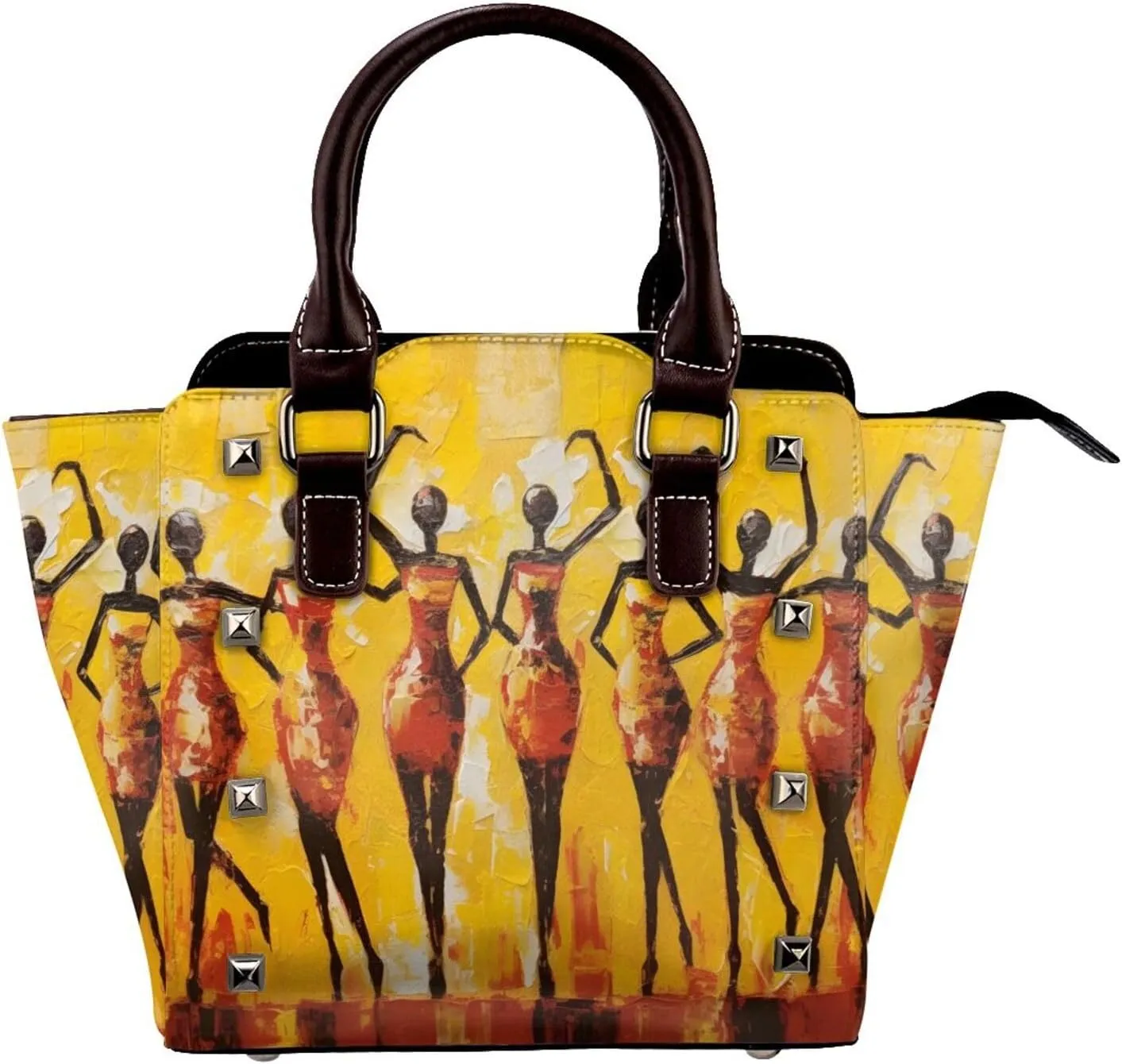 Leather Shoulder Bag for Women, African American Woman Studded Purse Traditional African Girls Crossbody Handbags Punk Hobo Bag with Adjustable Strap
