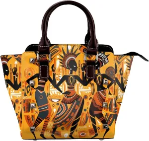 Leather Shoulder Bag for Women, African Dancing Women Studded Purse Ethnic Crossbody Handbags Punk Hobo Bag with Adjustable Strap