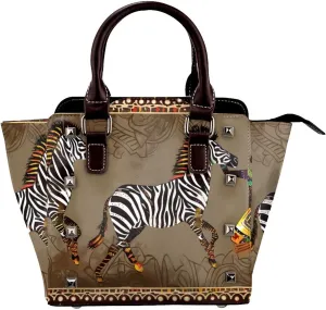 Leather Shoulder Bag for Women, African Zebra Studded Purse Ethnic Dancer Crossbody Handbags Punk Hobo Bag with Adjustable Strap