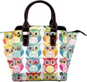 Leather Shoulder Bag for Women, Animal Owl Studded Purse Colorful Bird Crossbody Handbags Punk Hobo Bag with Adjustable Strap