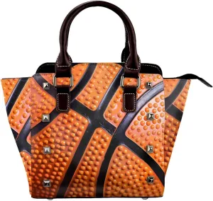 Leather Shoulder Bag for Women, Basketball Studded Purse Sport Ball Crossbody Handbags Punk Hobo Bag with Adjustable Strap