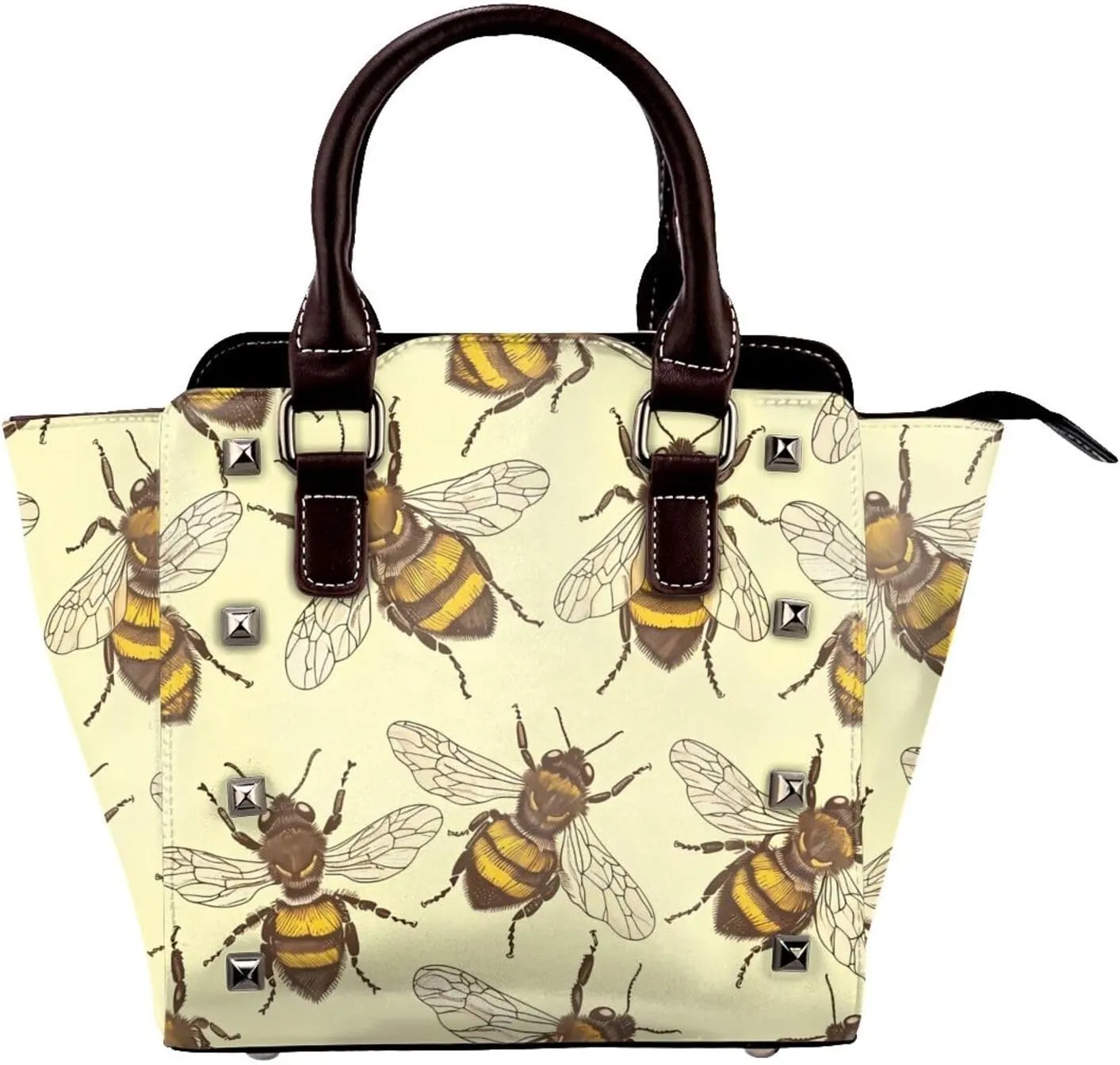 Leather Shoulder Bag for Women, Bee Animal Studded Purse Cute Crossbody Handbags Punk Hobo Bag with Adjustable Strap