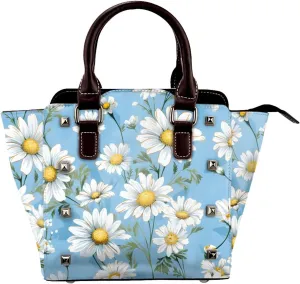 Leather Shoulder Bag for Women, Boho Daisy Studded Purse Floral Flower Crossbody Handbags Punk Hobo Bag with Adjustable Strap