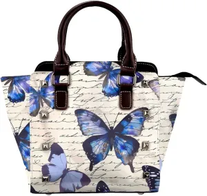 Leather Shoulder Bag for Women, Butterfly Letter Studded Purse Vintage Crossbody Handbags Punk Hobo Bag with Adjustable Strap