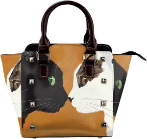 Leather Shoulder Bag for Women, Cat Studded Purse Cute Crossbody Handbags Punk Hobo Bag with Adjustable Strap