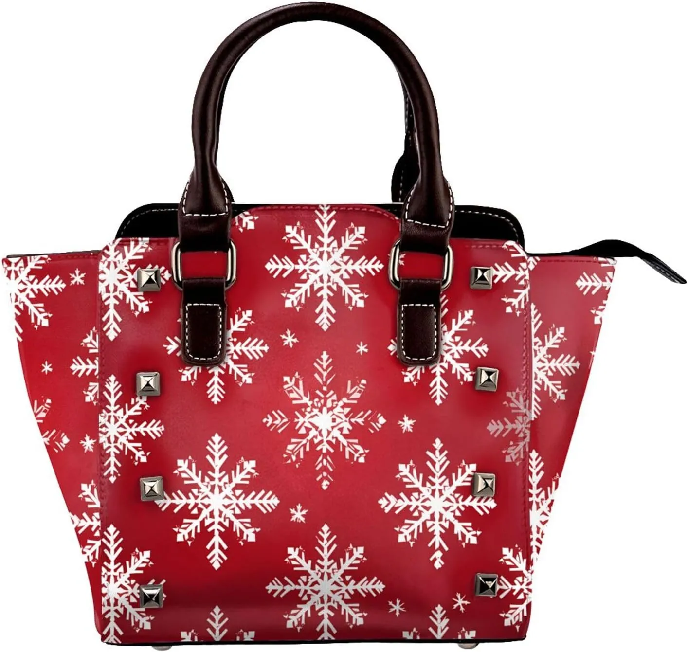 Leather Shoulder Bag for Women, Christmas Snowflakes Studded Purse Xmas Crossbody Handbags Punk Hobo Bag with Adjustable Strap