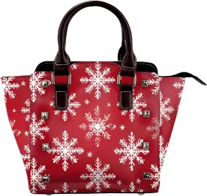 Leather Shoulder Bag for Women, Christmas Snowflakes Studded Purse Xmas Crossbody Handbags Punk Hobo Bag with Adjustable Strap