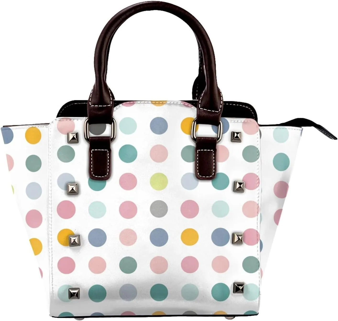 Leather Shoulder Bag for Women, Colorful Dots Studded Purse Polka Crossbody Handbags Punk Hobo Bag with Adjustable Strap