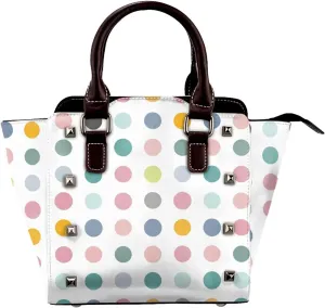 Leather Shoulder Bag for Women, Colorful Dots Studded Purse Polka Crossbody Handbags Punk Hobo Bag with Adjustable Strap