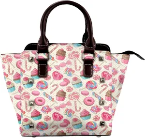 Leather Shoulder Bag for Women, Cupcake Donut Studded Purse Colorful Dessert Crossbody Handbags Punk Hobo Bag with Adjustable Strap