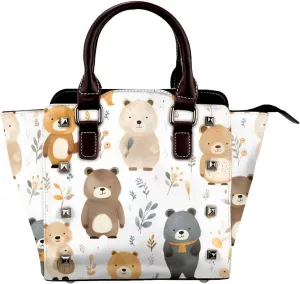 Leather Shoulder Bag for Women, Cute Bear Studded Purse Cartoon Bear Crossbody Handbags Punk Hobo Bag with Adjustable Strap