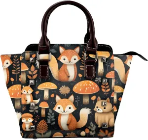 Leather Shoulder Bag for Women, Cute Squirrel Mushroom Studded Purse Forest Animal Flower Crossbody Handbags Punk Hobo Bag with Adjustable Strap