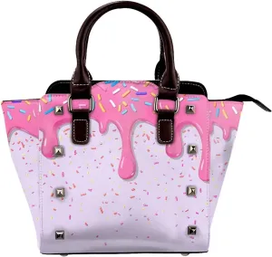 Leather Shoulder Bag for Women, Donut Dessert Studded Purse Colorful Sprinkle Crossbody Handbags Punk Hobo Bag with Adjustable Strap