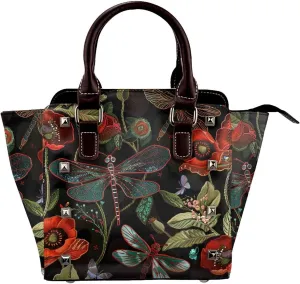 Leather Shoulder Bag for Women, Dragonfly Poppy Studded Purse Vintage Crossbody Handbags Punk Hobo Bag with Adjustable Strap
