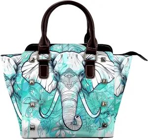 Leather Shoulder Bag for Women, Elephant Flower Studded Purse Bohemian Crossbody Handbags Punk Hobo Bag with Adjustable Strap