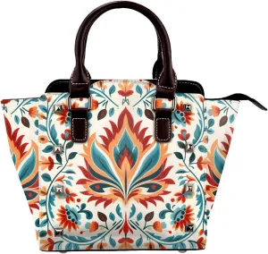 Leather Shoulder Bag for Women, Ethnic Mandela Studded Purse Flower Floral Crossbody Handbags Punk Hobo Bag with Adjustable Strap