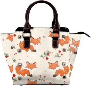 Leather Shoulder Bag for Women, Fox Studded Purse Snowflake Crossbody Handbags Punk Hobo Bag with Adjustable Strap