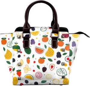 Leather Shoulder Bag for Women, Fruit Studded Purse Lemon Strawberry Crossbody Handbags Punk Hobo Bag with Adjustable Strap