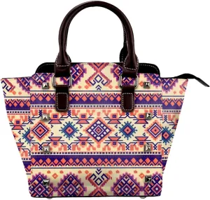 Leather Shoulder Bag for Women, Geometric Aztec Studded Purse Ethnic African Crossbody Handbags Punk Hobo Bag with Adjustable Strap