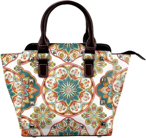 Leather Shoulder Bag for Women, Geometric Mandala Studded Purse Ethnic Crossbody Handbags Punk Hobo Bag with Adjustable Strap